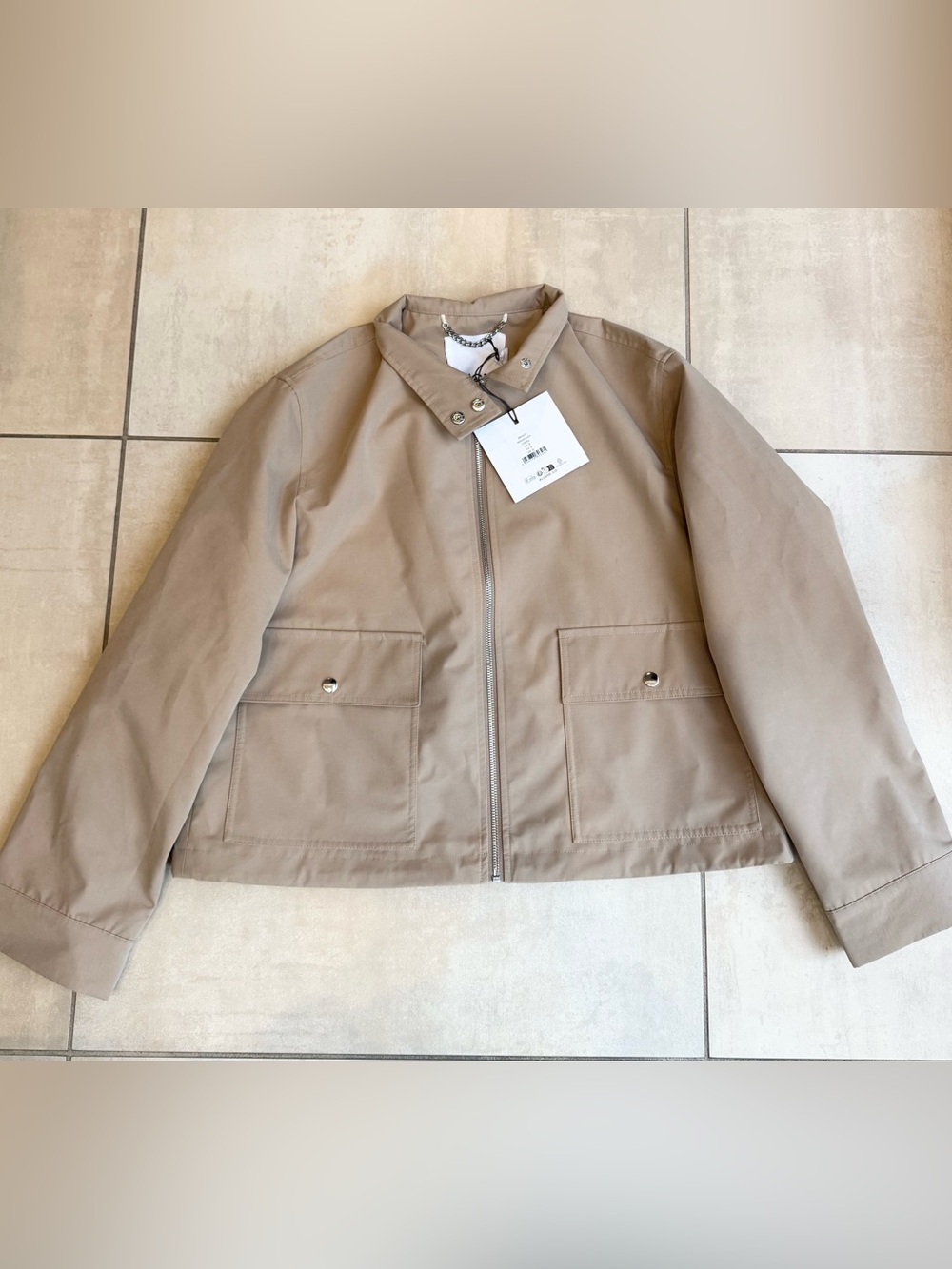 Women's Tan Bomber Jacket with Snap Collar